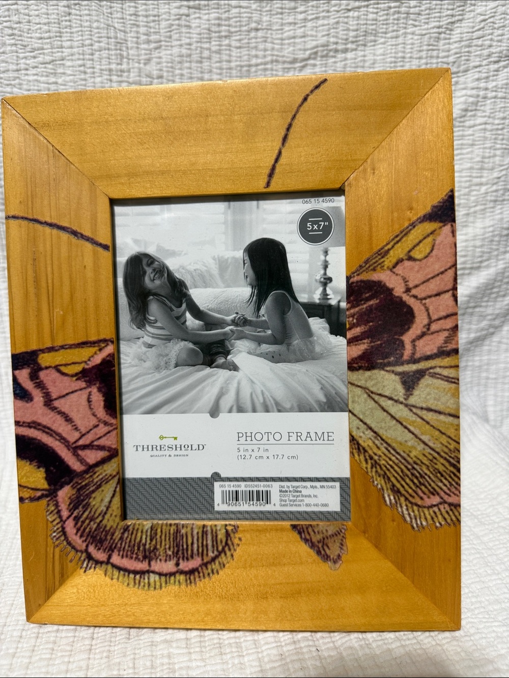 Threshold Wood Picture Frame with Pink and Yellow Butterfly Design